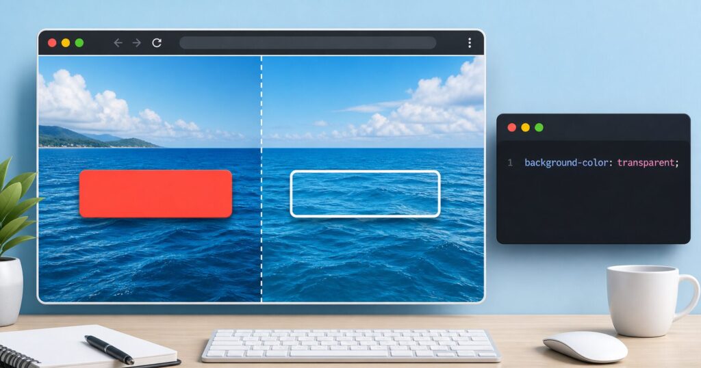 赤い背景色と透明な背景色を比較したCSS background-colorの解説画像