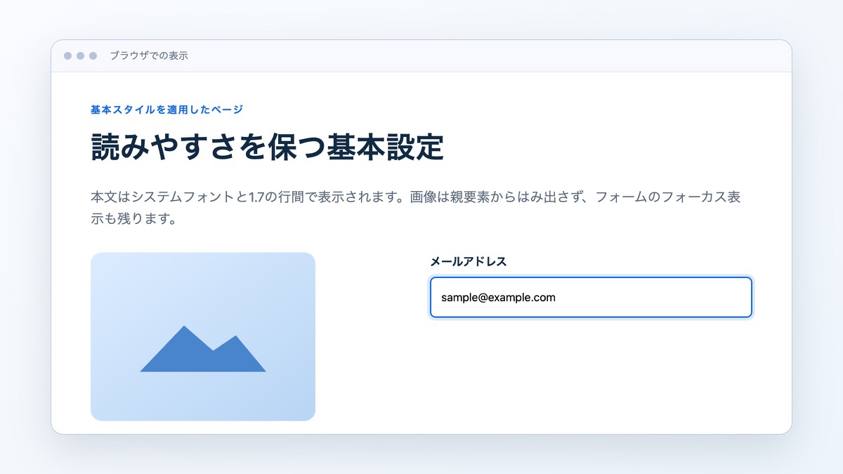 「基本スタイルを設定する」で扱うコードや構成の表示結果