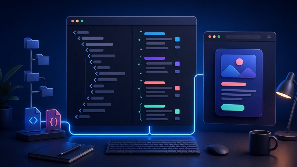 HTMLとCSSを別ファイルに書き、ブラウザのカードデザインへ反映する制作画面