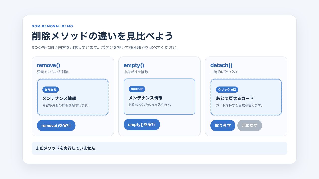 remove empty detachを実行する前の3つのカード