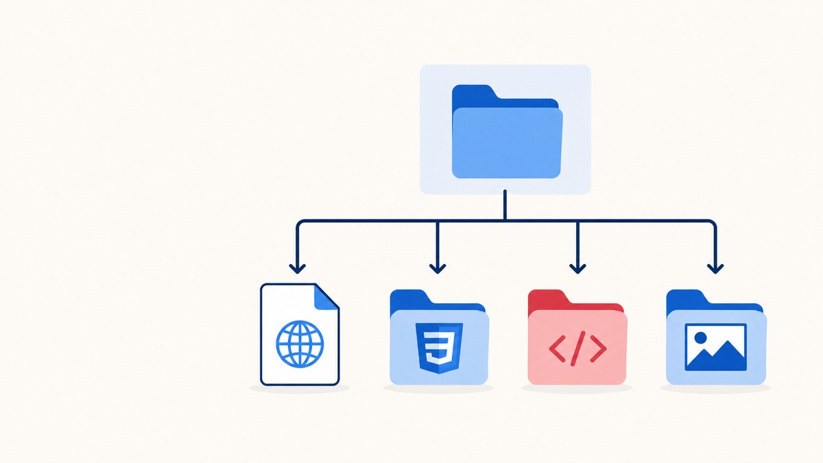 HTML、CSS、JavaScript、画像を整理した制作フォルダーの階層