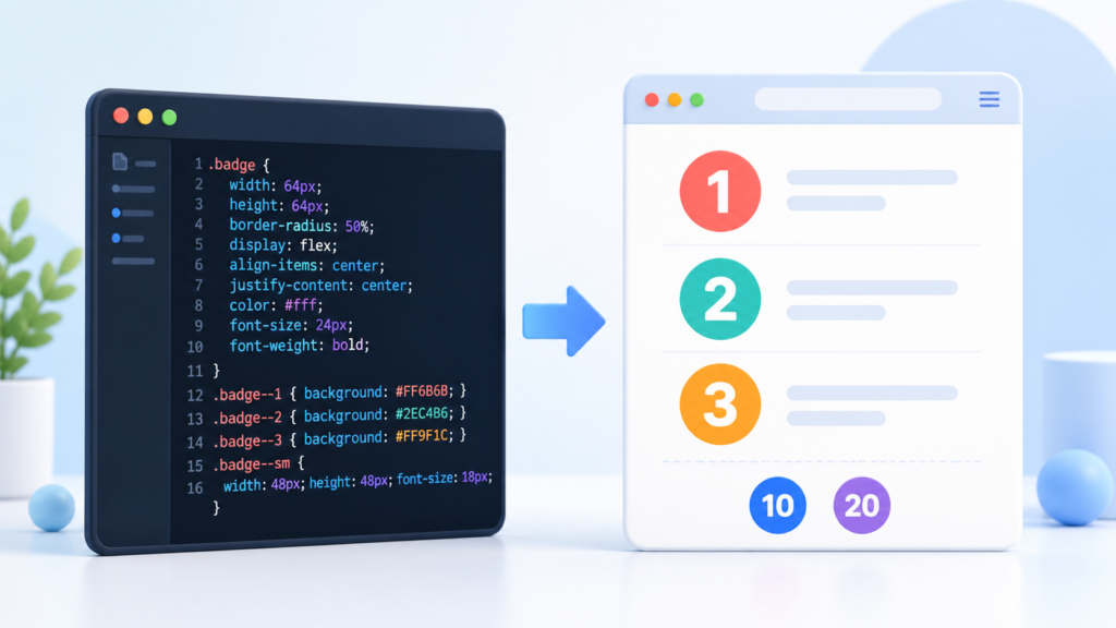 CSSコードから1、2、3の丸数字を作るイメージ