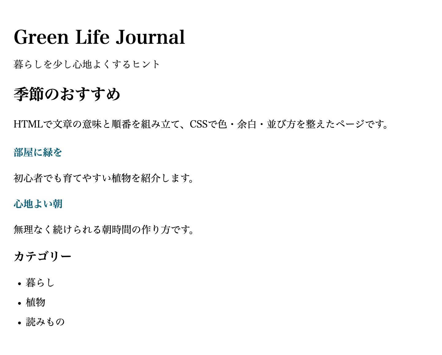 CSSを適用する前のHTMLだけのWebページ表示