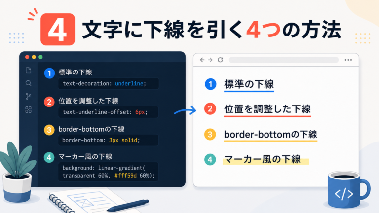 HTML・CSSで下線を引く方法4選｜初心者向けに違いと使い分けを解説