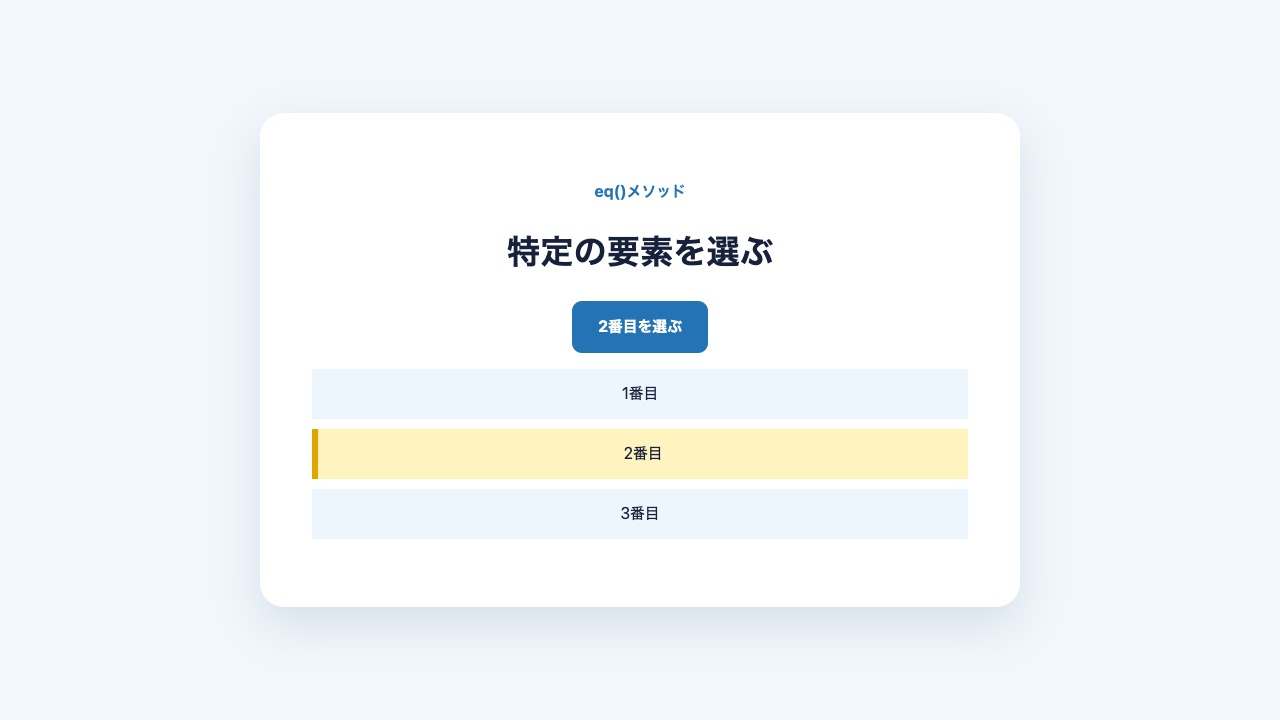 jQueryのeqメソッドで2番目の要素を選んだ結果
