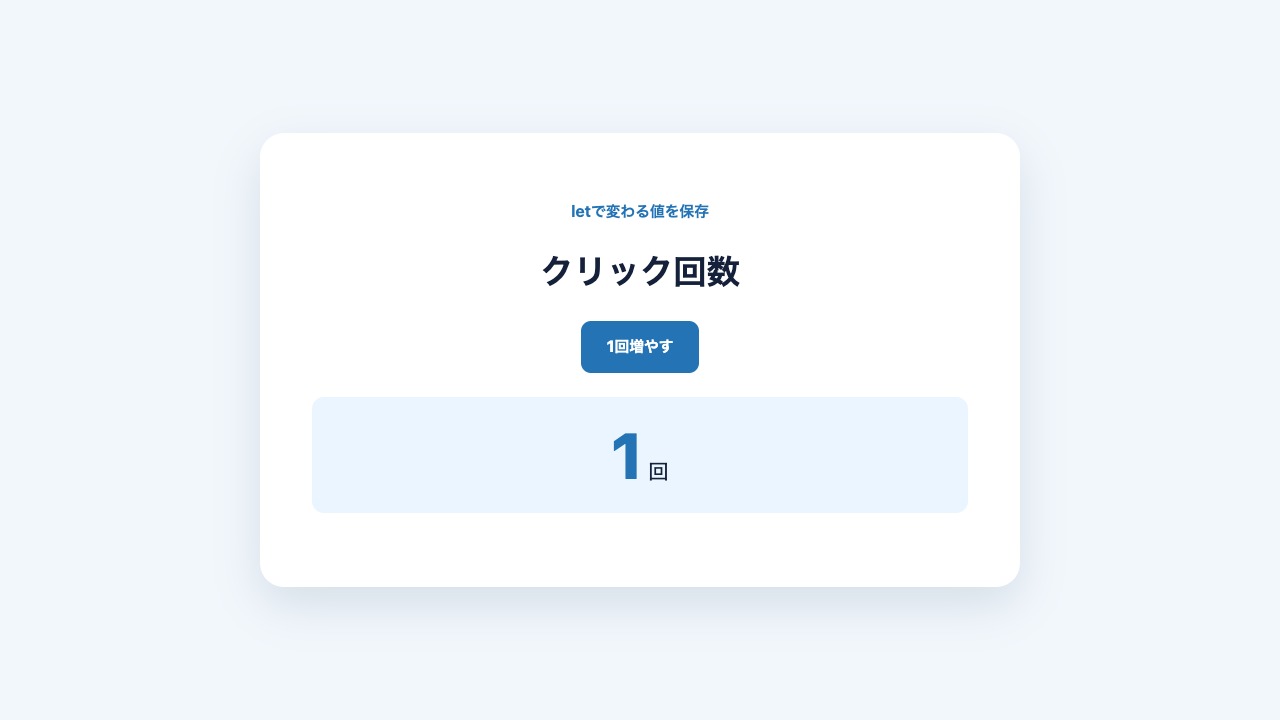 letでクリック回数を1回へ更新した表示結果