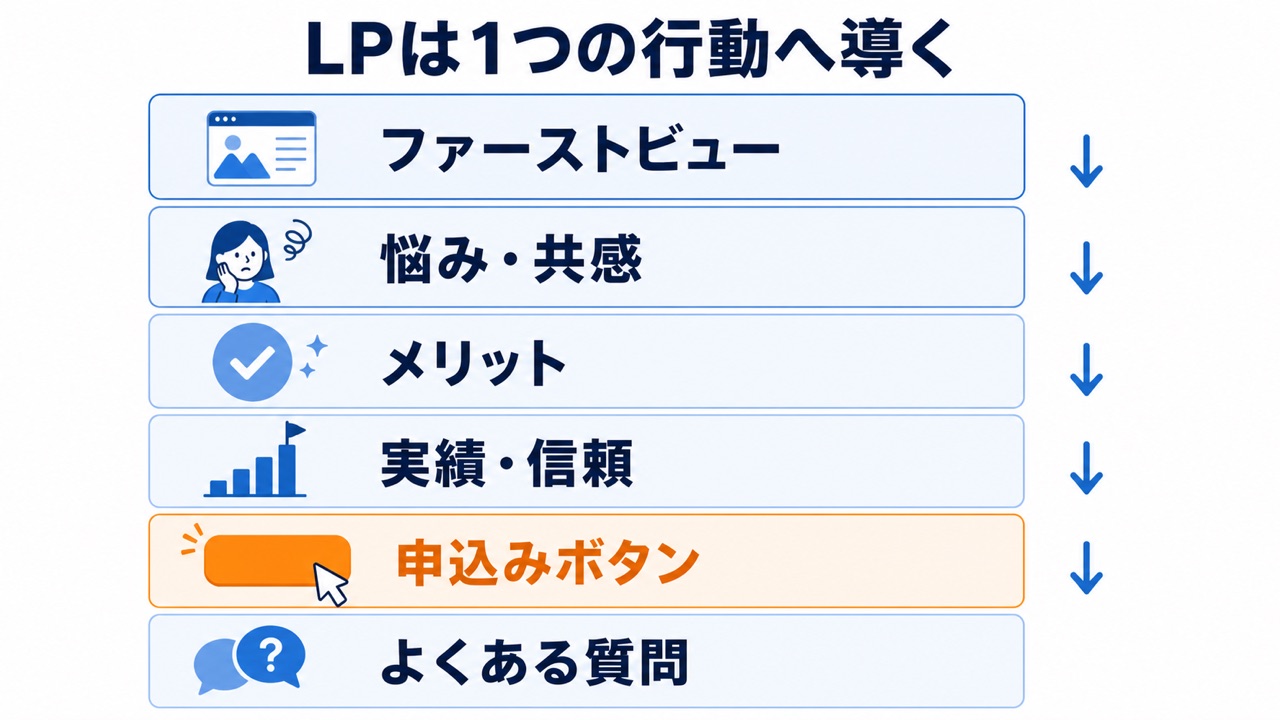 ファーストビューから申込みボタンとよくある質問までのLP構成図