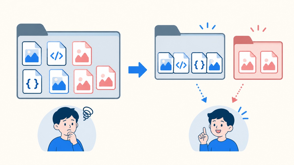 「公開しないファイルを分ける」で押さえる違いを左右で比較した図
