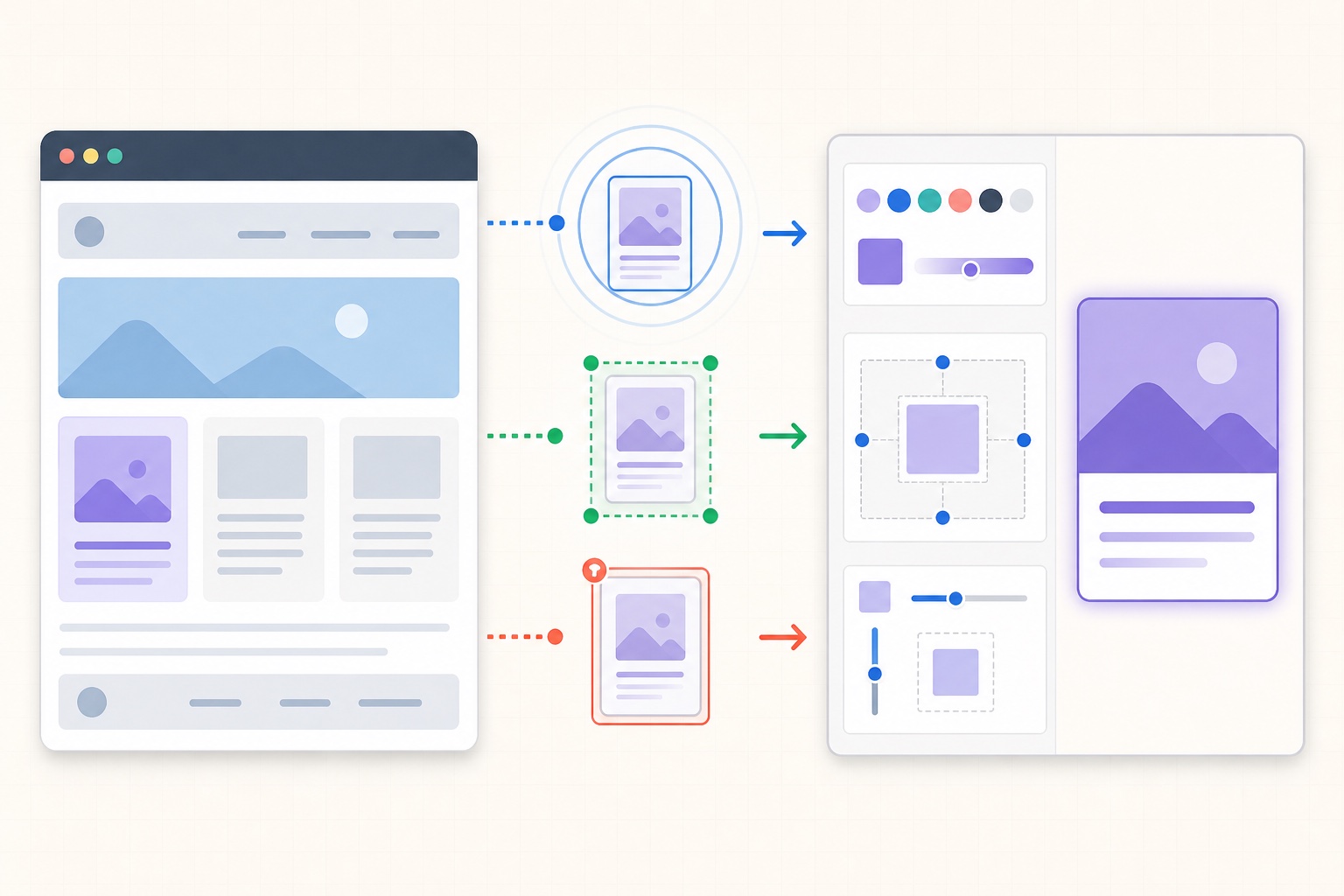 HTML要素を選択してCSSプロパティで見た目を変える仕組みの図