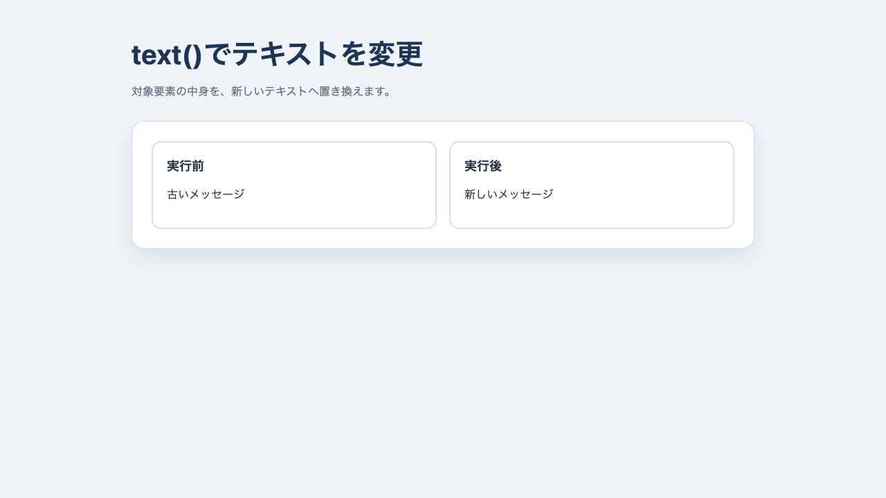 textメソッドで古いメッセージを新しい内容へ変更した表示